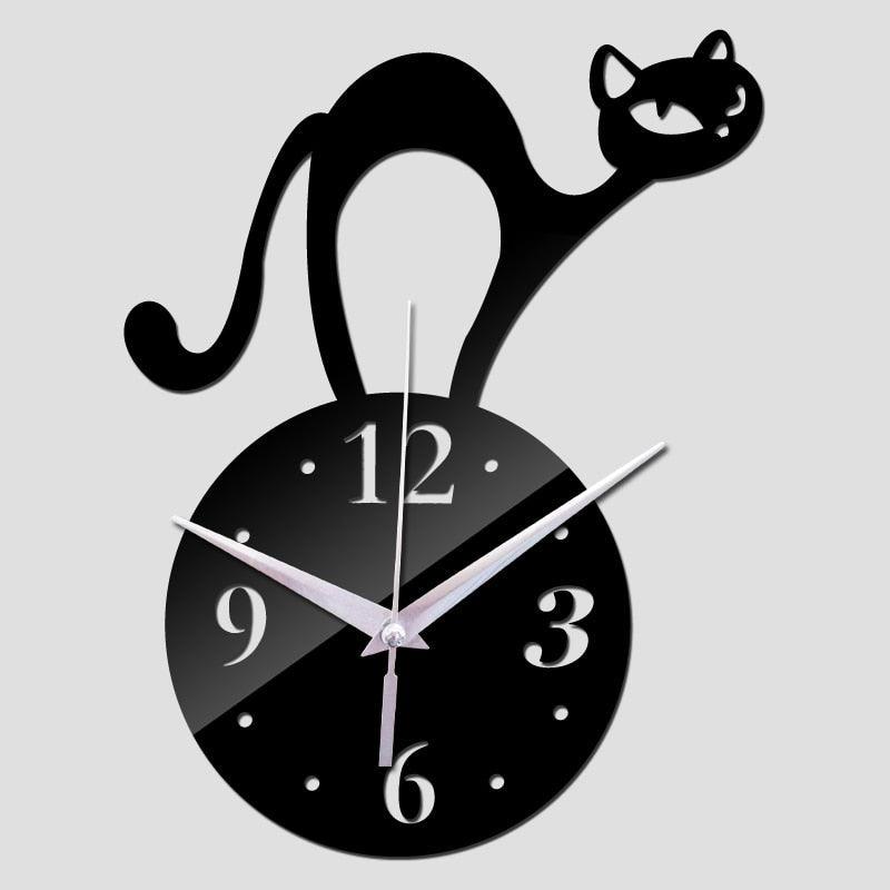 Home Decoration Wall Mirror 3D Hanging Clock Wall Murals Decal Sticker Acrylic Wallpaper for Unisex Teen Children Kid Boy Girl Classroom Gym Room Cartoon Cats Design Sticker Watch