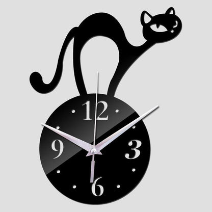 Home Decoration Wall Mirror 3D Hanging Clock Wall Murals Decal Sticker Acrylic Wallpaper for Unisex Teen Children Kid Boy Girl Classroom Gym Room Cartoon Cats Design Sticker Watch
