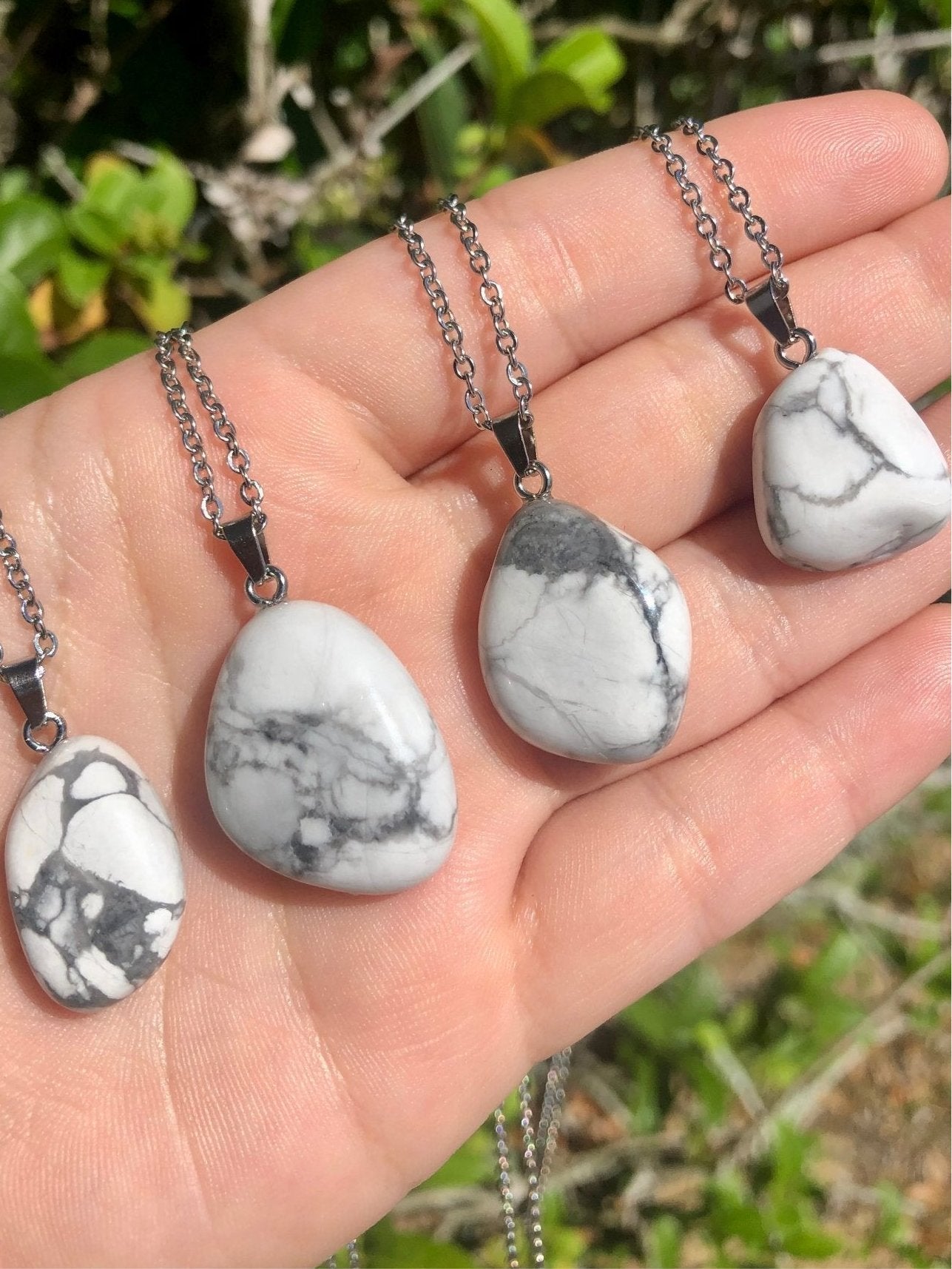 Howlite Pendant Necklace – 1” Stone on 18” Stainless Steel Chain