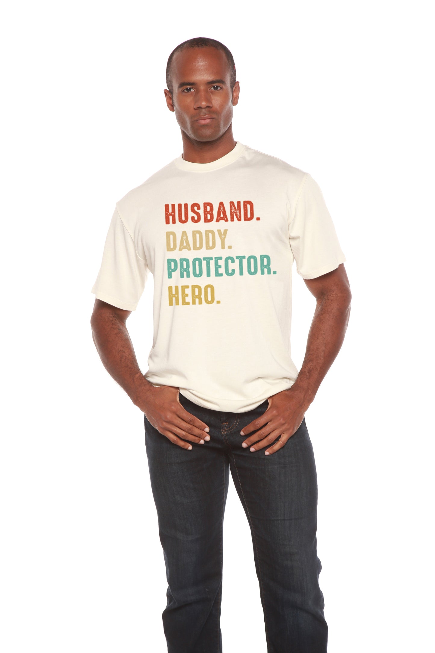 Husband, Daddy, Protector, Hero Men's Bamboo Viscose/Organic Cotton Short Sleeve Graphic T-Shirt