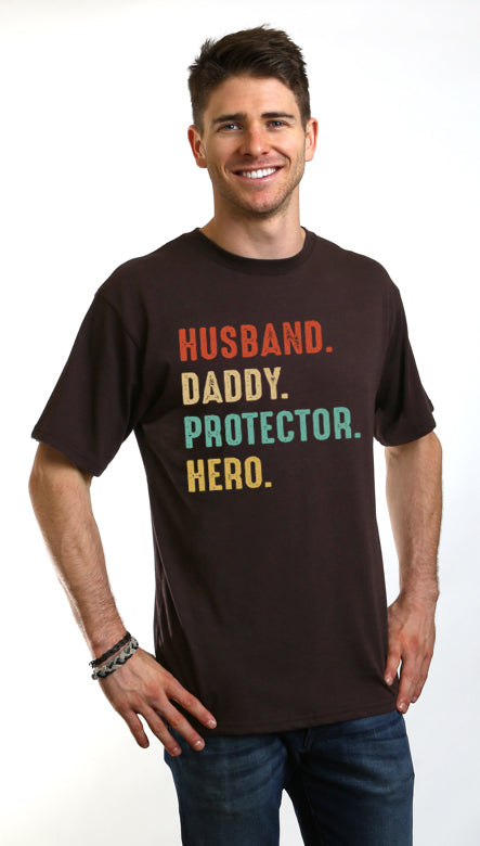Husband, Daddy, Protector, Hero Men's Bamboo Viscose/Organic Cotton Short Sleeve Graphic T-Shirt