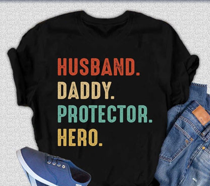 Husband, Daddy, Protector, Hero Men's Bamboo Viscose/Organic Cotton Short Sleeve Graphic T-Shirt