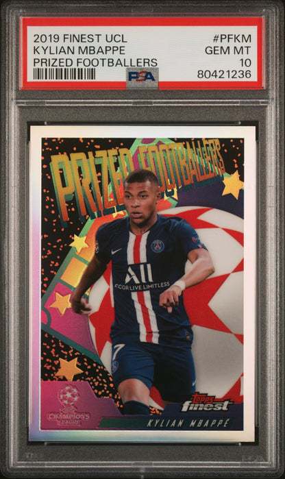 Graded 2019 Topps Finest UCL Kylian Mbappe #PFKM Prized Footballers Soccer Card PSA 10 Gem Mint