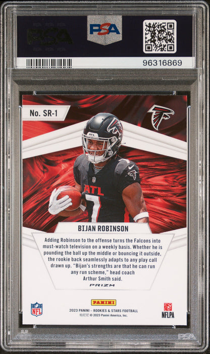 Graded 2023 Panini Rookies & Stars Bijan Robinson #SR1 Stellar Rookies Red Plaid Rookie RC Football Card PSA 10 Gem Mint