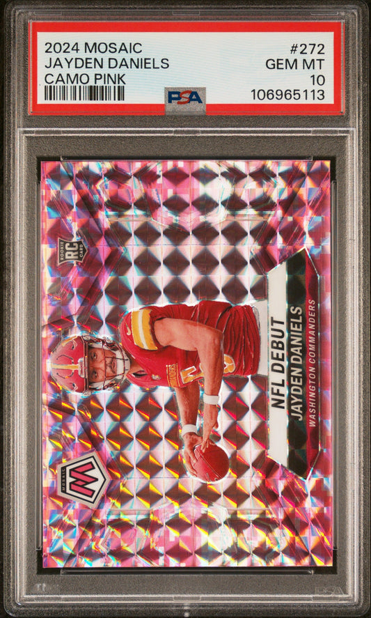 Graded 2024 Panini Mosaic Jayden Daniels #272 Camo Pink Rookie RC Football Card PSA 10 Gem Mint