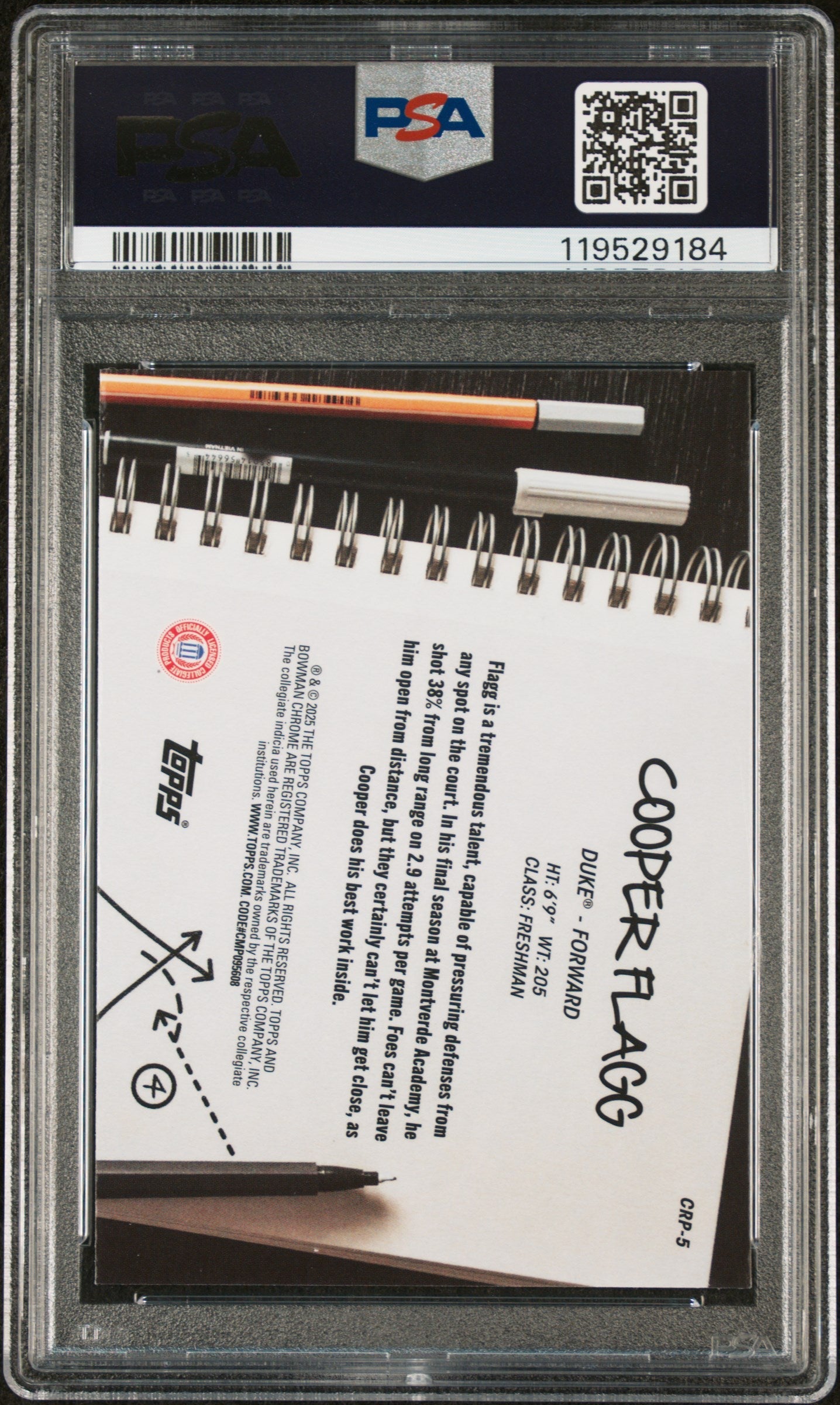 Graded 2024 Topps Bowman Chrome U Cooper Flagg #CRP5 College Rule Playbook Rookie RC Basketball Card PSA 10 Gem Mint