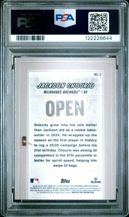 Graded 2025 Topps Bowman Jackson Chourio #HS3 Hobby Stars Baseball Card PSA 10 Gem Mint