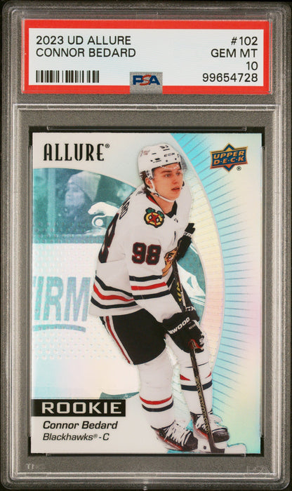 Graded 2023 Upper Deck Allure Connor Bedard #102 Rookie RC Hockey Card PSA 10 Gem Mint