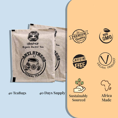 Akshit Natural Anti-Stress Tea (80 Tea Bags), Tulsi Marigold Butterfly Pea Flower Lemongrass Tea Blend , Relax Tea, Caffeine-free, Non-GMO Soothing Tea.