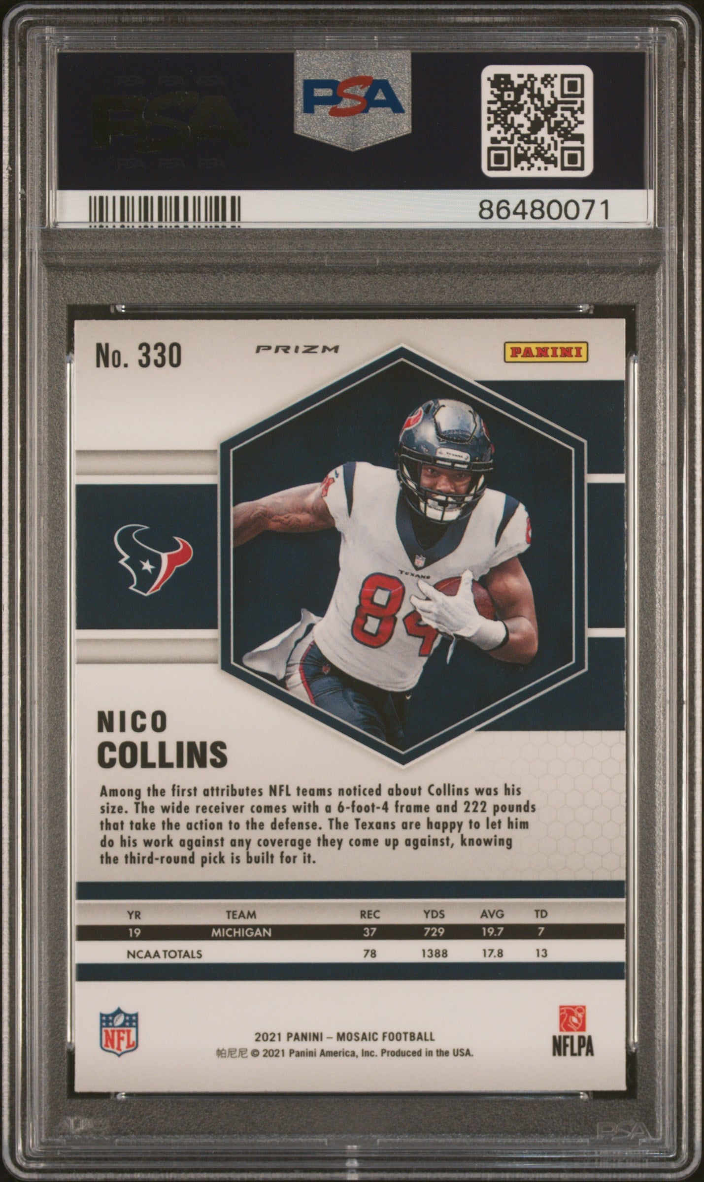 Graded 2021 Panini Mosaic Nico Collins #330 Reactive Blue Rookie RC Football Card PSA 10 Gem Mint