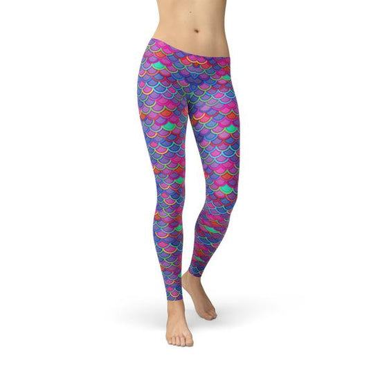 Pink Purple Mermaid Scale Leggings - 4-Way Stretch Athletic Tights