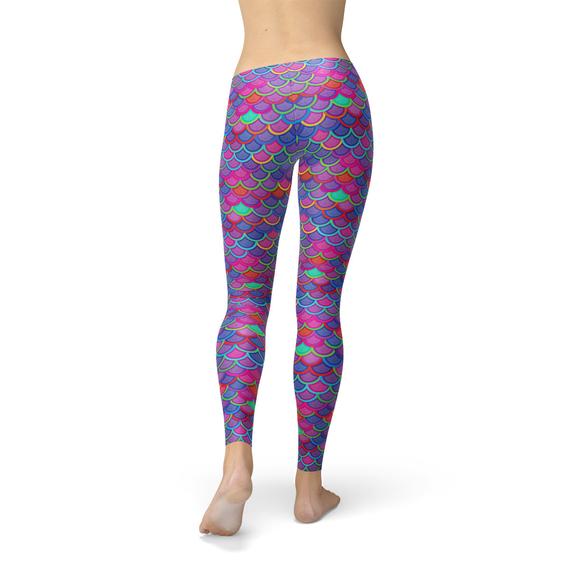 Pink Purple Mermaid Scale Leggings - 4-Way Stretch Athletic Tights