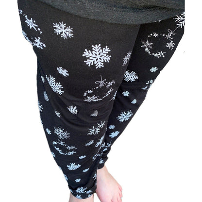Christmas Snowflake Leggings Black White Leggings with Pockets