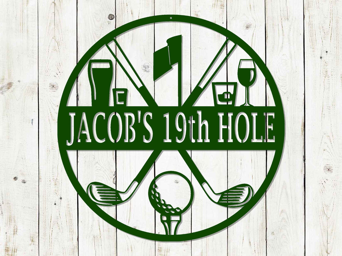 Golf 19th Hole Custom Name Metal Sign | Personalized Golf Bar Decor