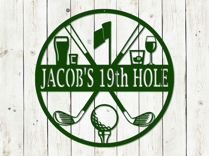 Golf 19th Hole Custom Name Metal Sign | Personalized Golf Bar Decor