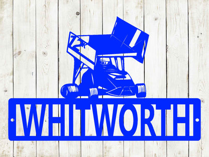 Winged Go Kart Custom Name Metal Sign | Personalized Racing Decor