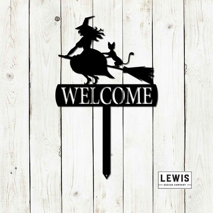 Witch Welcome Yard Stake Sign | Halloween Metal Decor