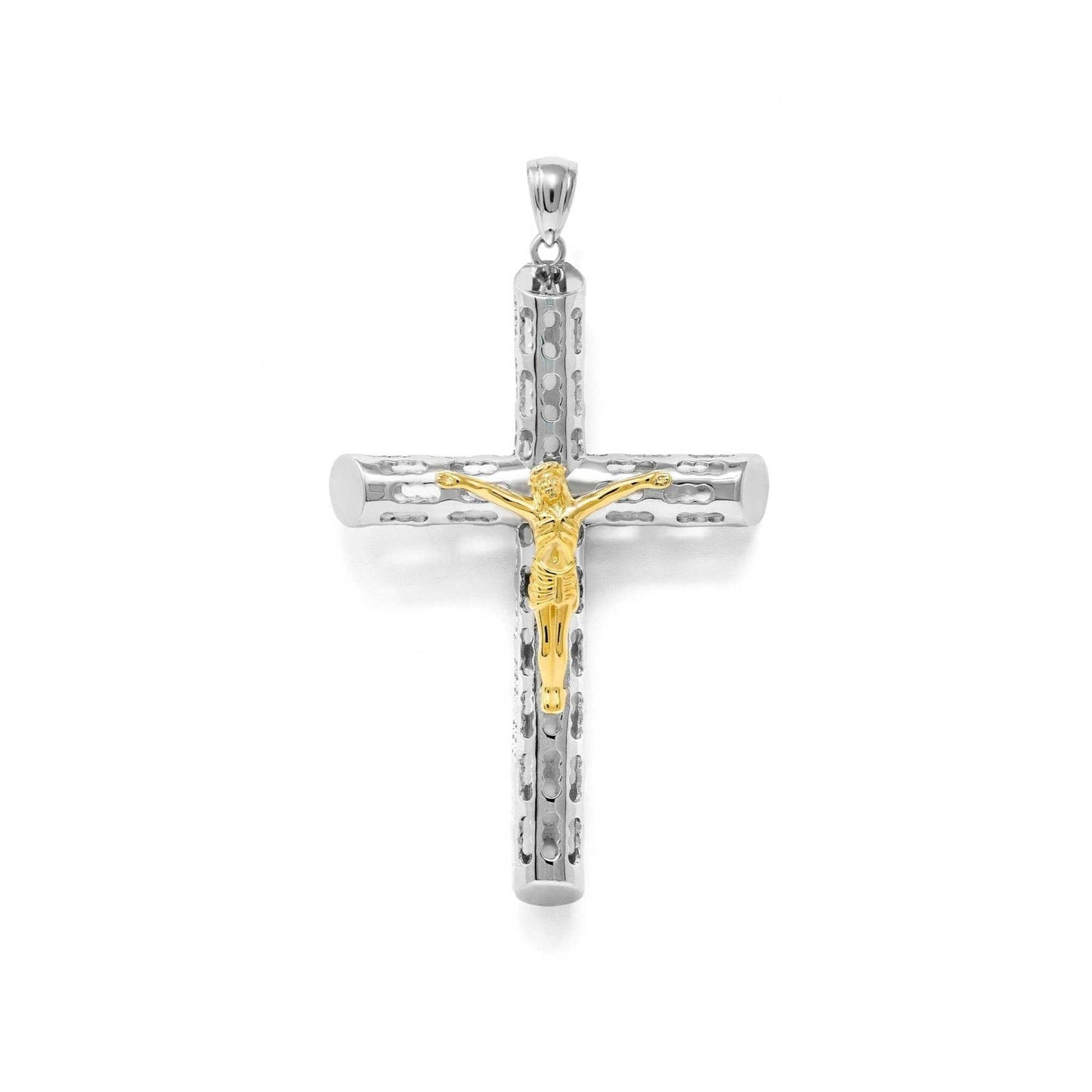 Two Tone Jesus Crucufix Cross Pendant in 925 Sterling Silver