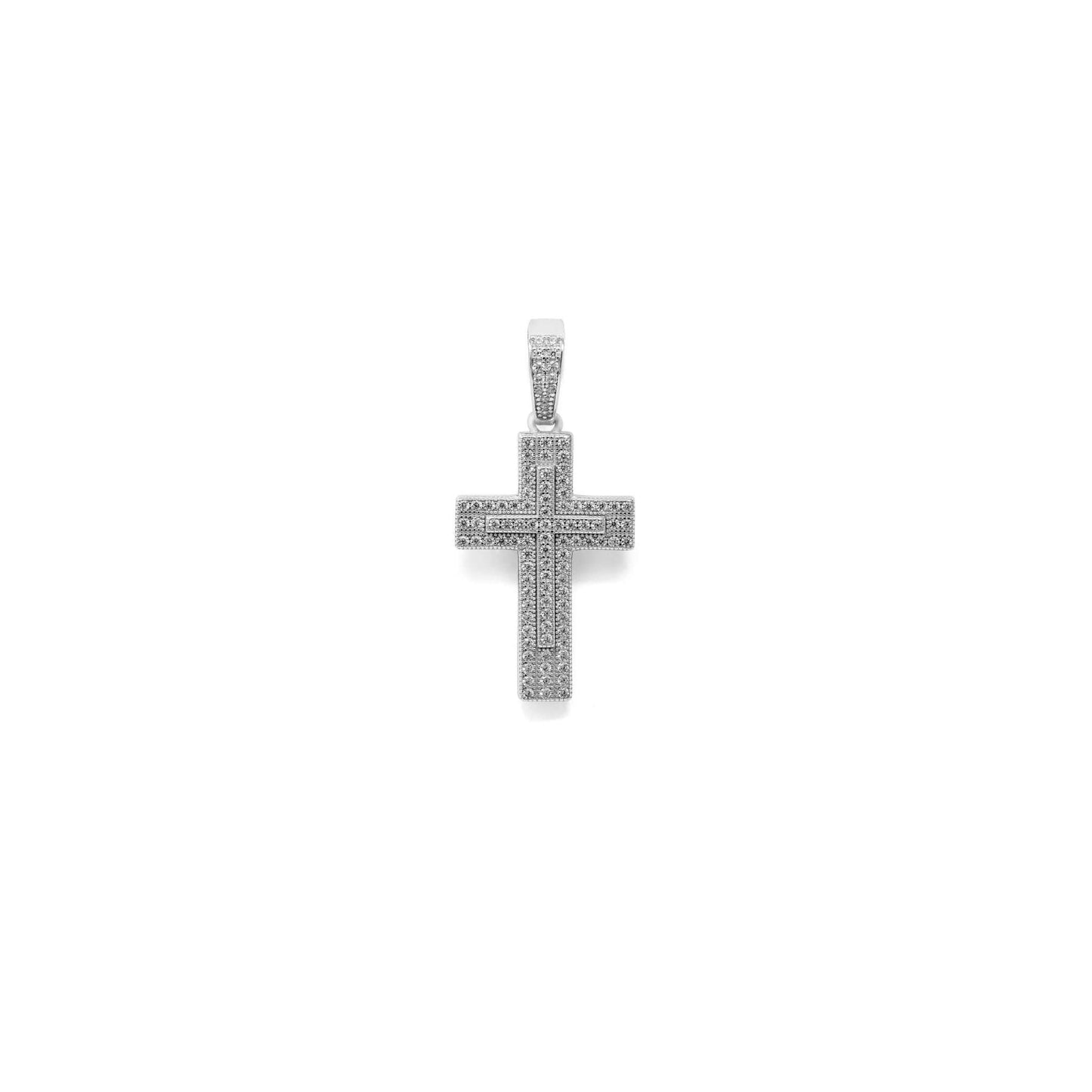 Real 925 Sterling Silver in Rhodium Finish Iced CZ Cross Crucifix Pendant Religious Small 1" Pendant Charm Gift for Him or Her