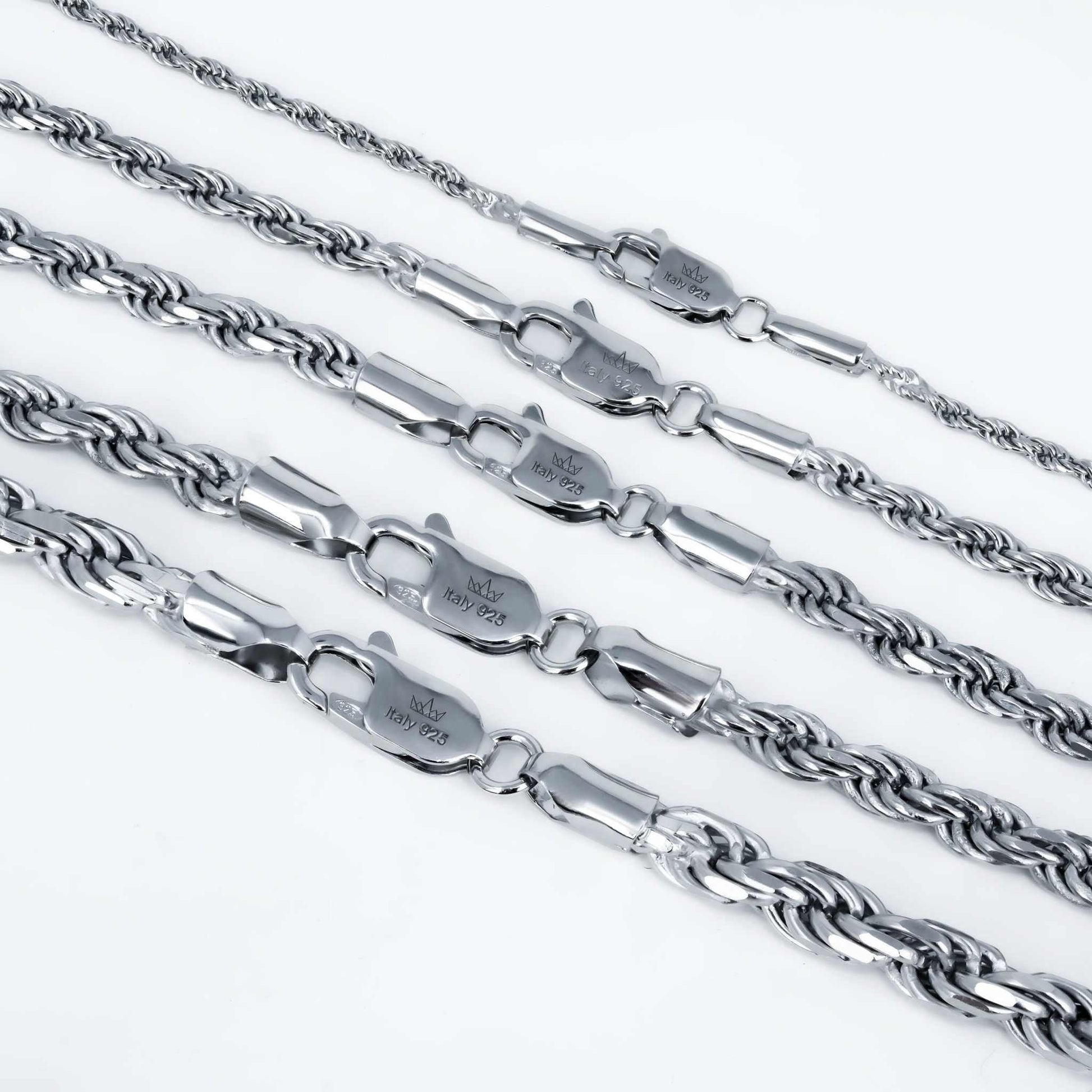 Solid Real 925 Sterling Silver Rope Chains 1.5-4mm 18-30 inches Italy - Triathlete Store