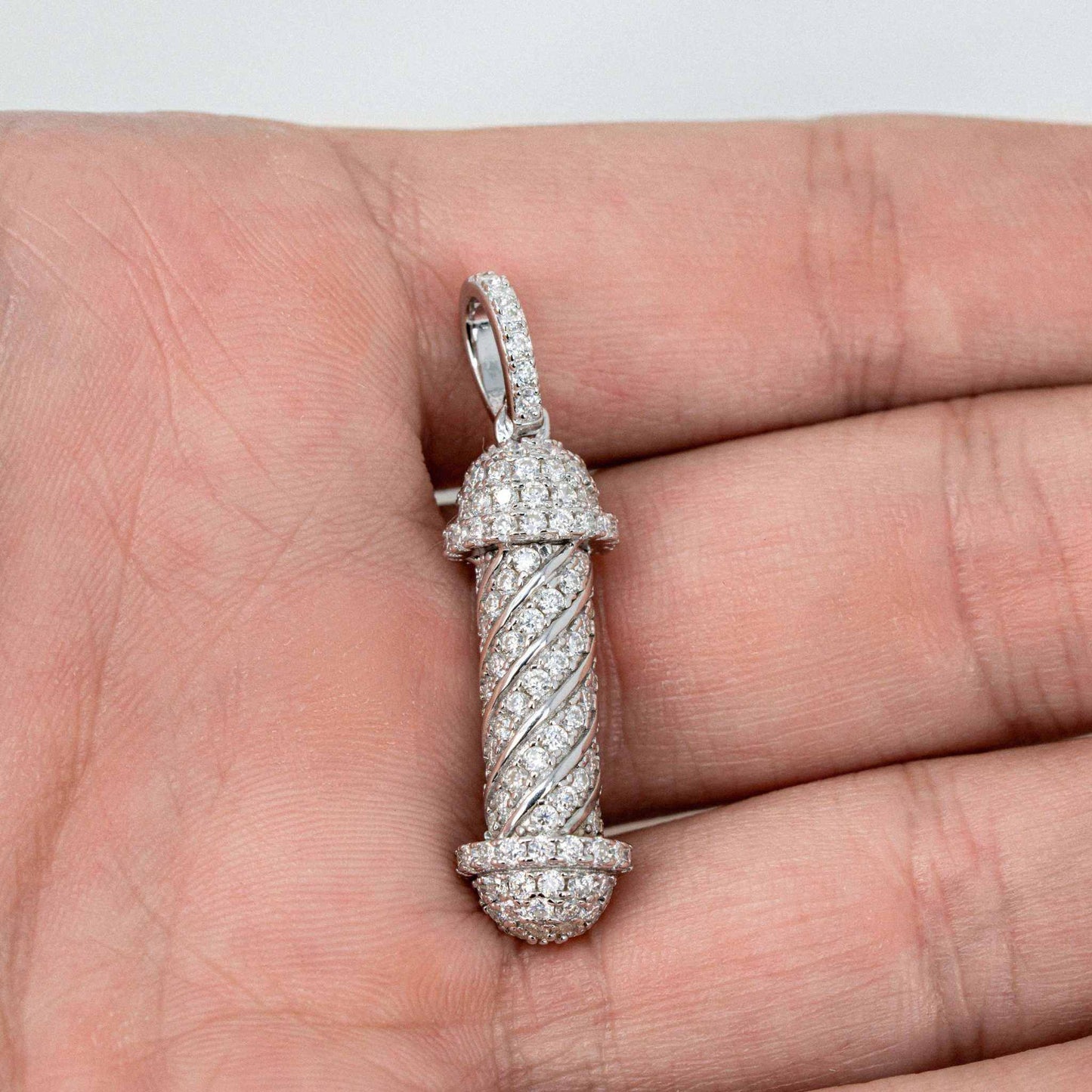 Barber Pole Iced Moissanite Pendant - 925 Sterling Silver Men's Hip Hop Jewelry