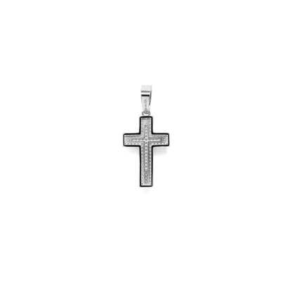 Real 925 Sterling Silver in Rhodium Finish Iced CZ Cross Crucifix Pendant Religious Small 1" Pendant Charm Gift for Him or Her