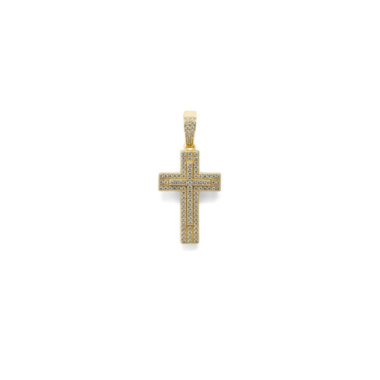 Real 925 Sterling Silver in 14K Gold Finish Iced CZ Cross Crucifix Pendant Religious Small 1" Pendant Charm Necklace Gift for Him or Her