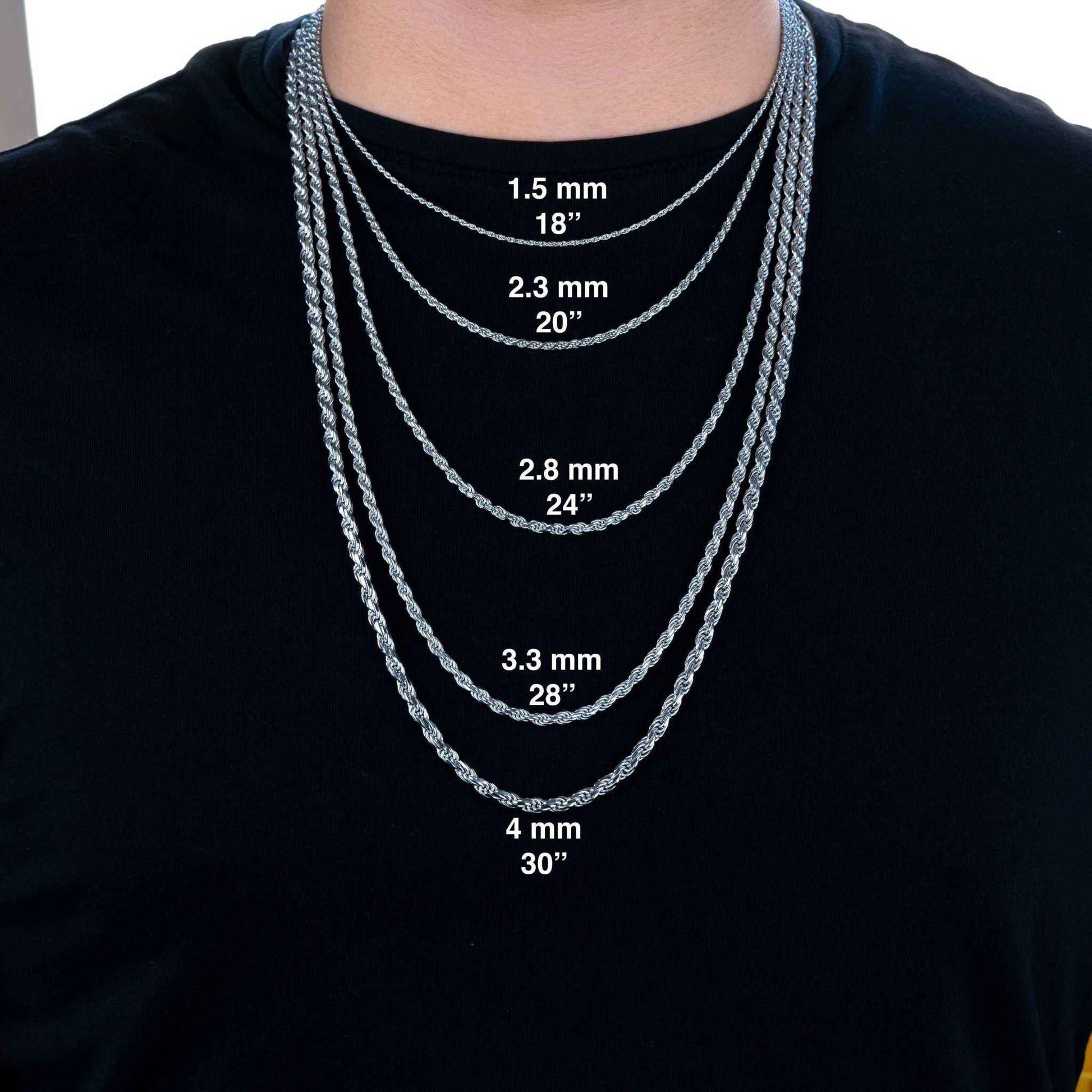 Solid Real 925 Sterling Silver Rope Chains 1.5-4mm 18-30 inches Italy - Triathlete Store