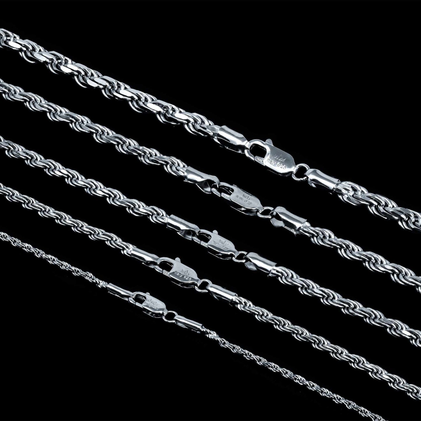 Solid Real 925 Sterling Silver Rope Chains 1.5-4mm 18-30 inches Italy - Triathlete Store