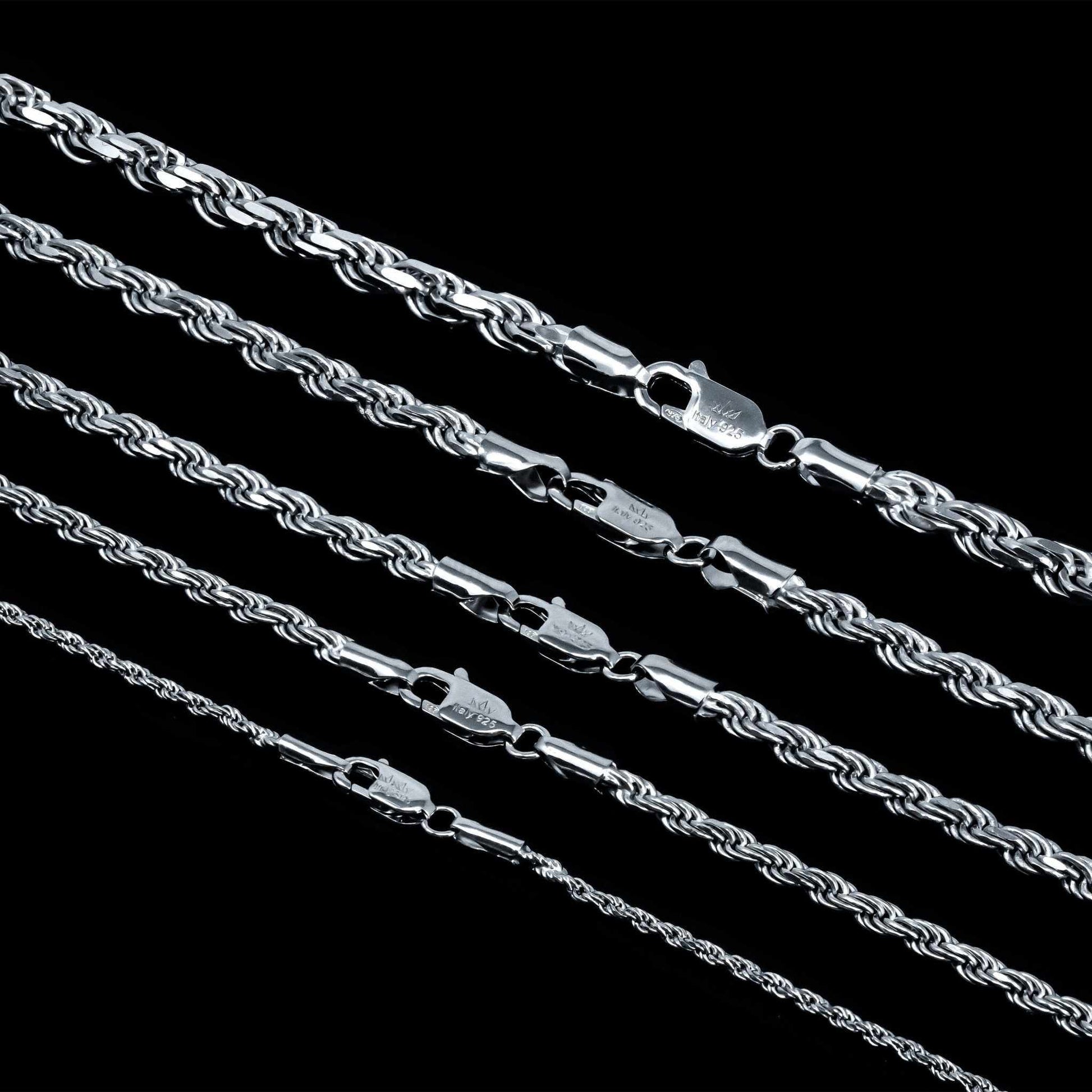 Solid Real 925 Sterling Silver Rope Chains 1.5-4mm 18-30 inches Italy - Triathlete Store