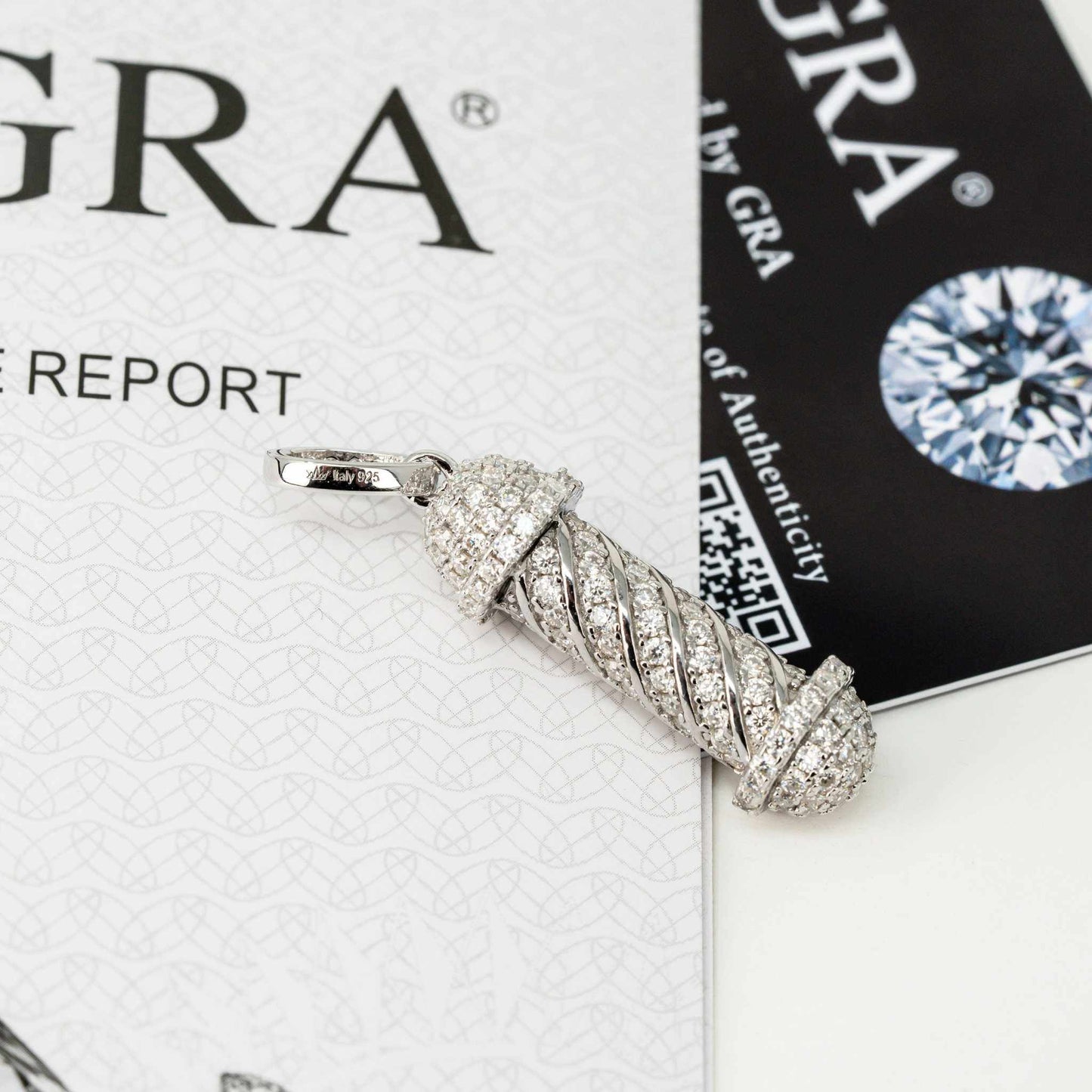Moissanite Barber Pole Pendant in 925 Sterling Silver