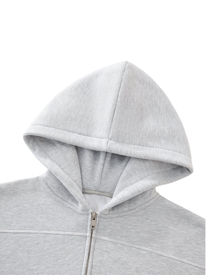 Love Bar Contrast-Stitched Boxy Fleece Zip Hoodie