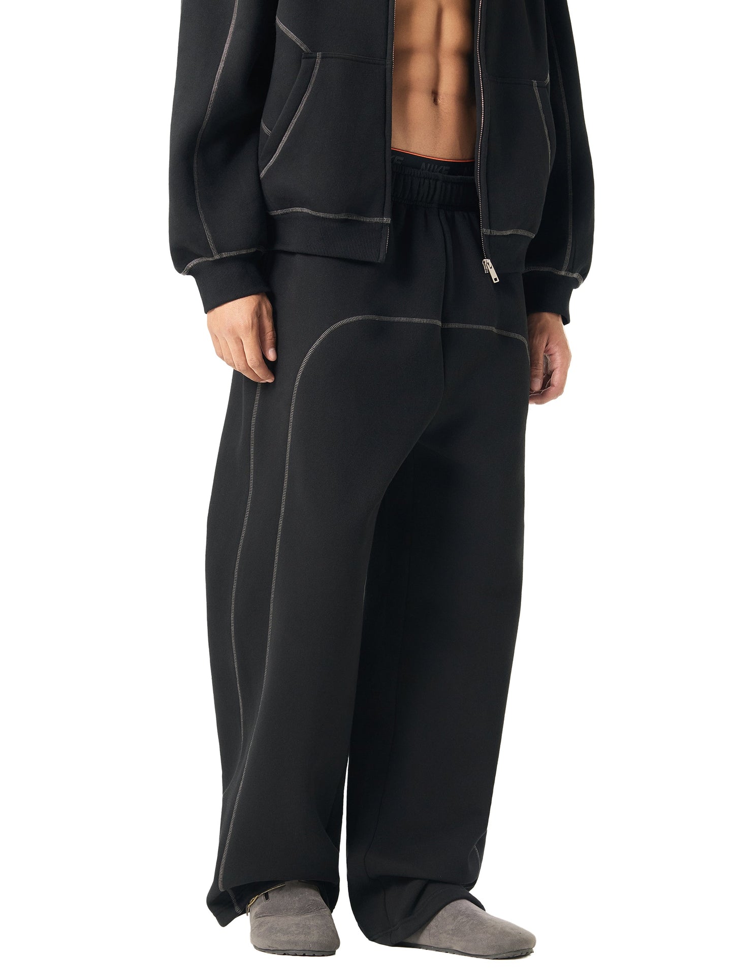 Luxury Tech Contrast-Stitched Fleece Sweatpants