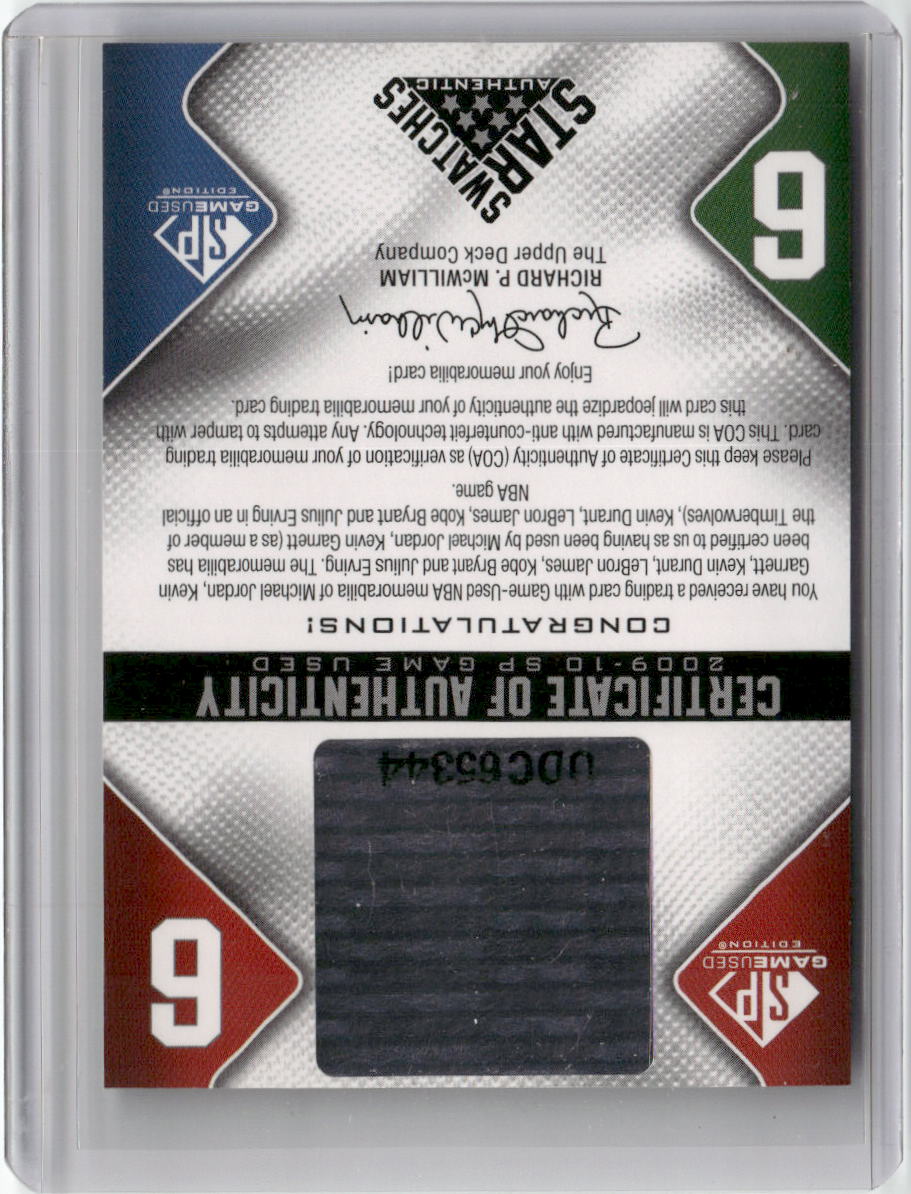 2009 NBA SP Game Used Star Swatches Jordan LeBron Kobe Durant Erving Garnett /65 Game Used Jersey Relic Basketball Card