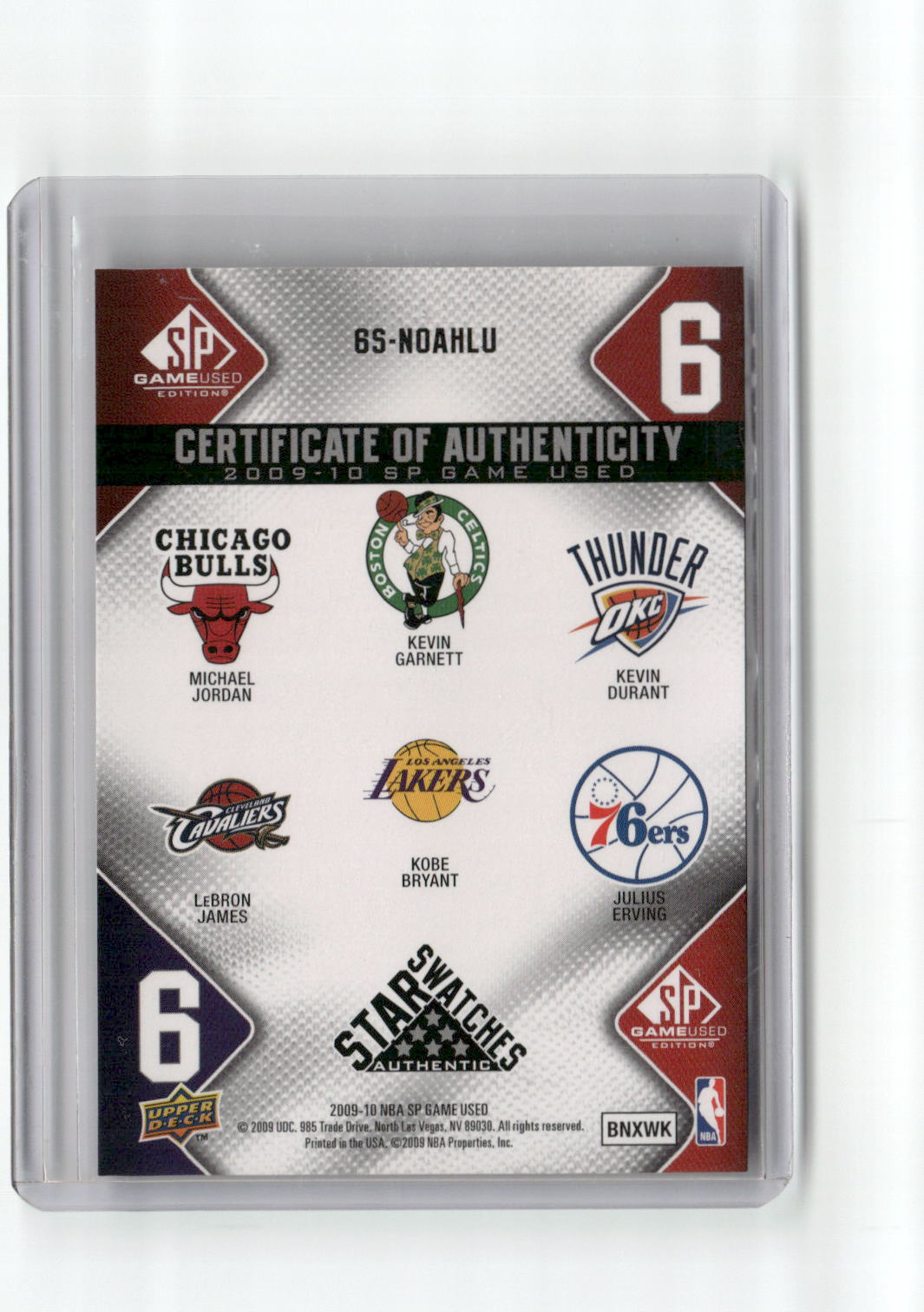 2009 NBA SP Game Used Star Swatches Jordan LeBron Kobe Durant Erving Garnett /65 Game Used Jersey Relic Basketball Card