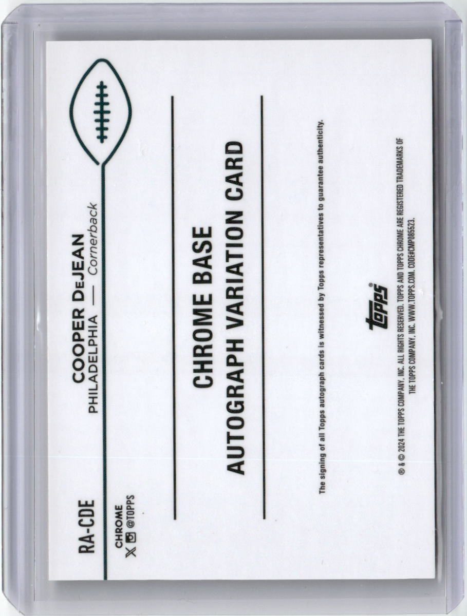 2024 Topps Chrome Gold Geometric Cooper DeJean #RA-CDE 50/50 Auto Rookie RC Football Card