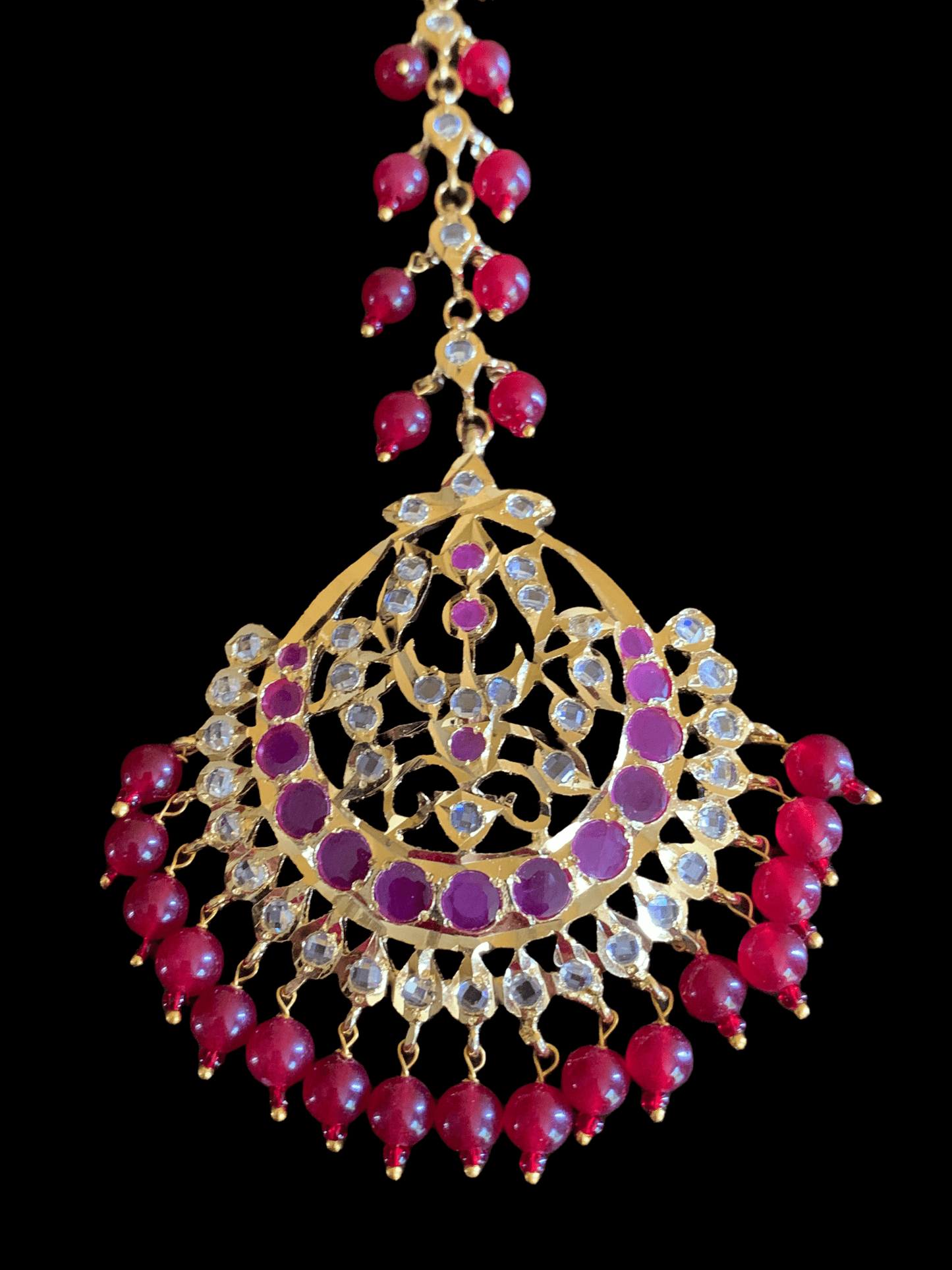 JTK28 Hira Bridal jhoomar and tika in rubies (SHIPS IN 3 WEEKS  )