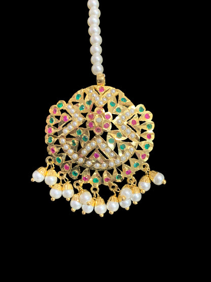 DJTK91 JIA  jadau ruby emerald tika in pearls  ( READY TO SHIP )