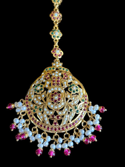 Ruby emerald with pearl tika in gold plated silver ( SHIPS IN 4 WEEKS )