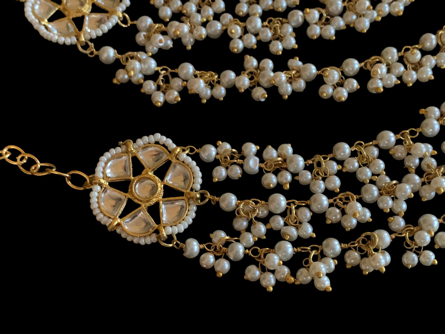 Kundan and pearl ear supports  ( SHIPS IN 3 WEEKS )