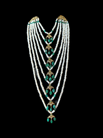 SAT81 Hyderabadi satlada in emerald beads and fresh water pearls (SHIPS IN 2 WEEKS )