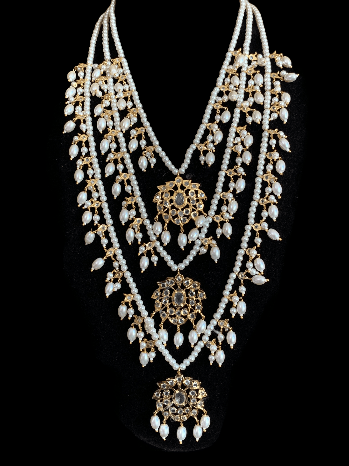 SAT37 Farmana three layer Hyderabadi necklace in pearls  ( READY TO SHIP )
