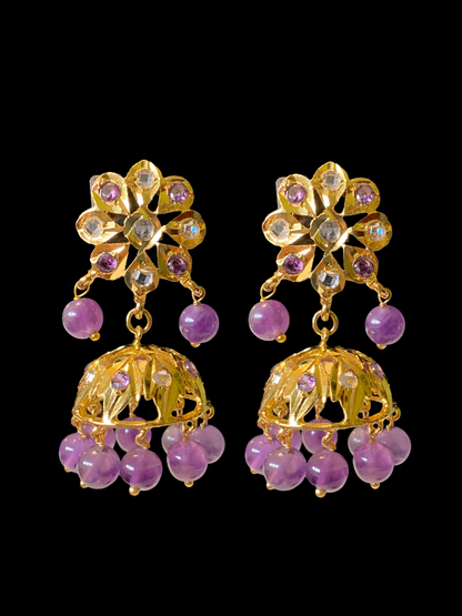 DER349 Amethyst jhumka in flower tops ( SHIPS IN 2 WEEKS )