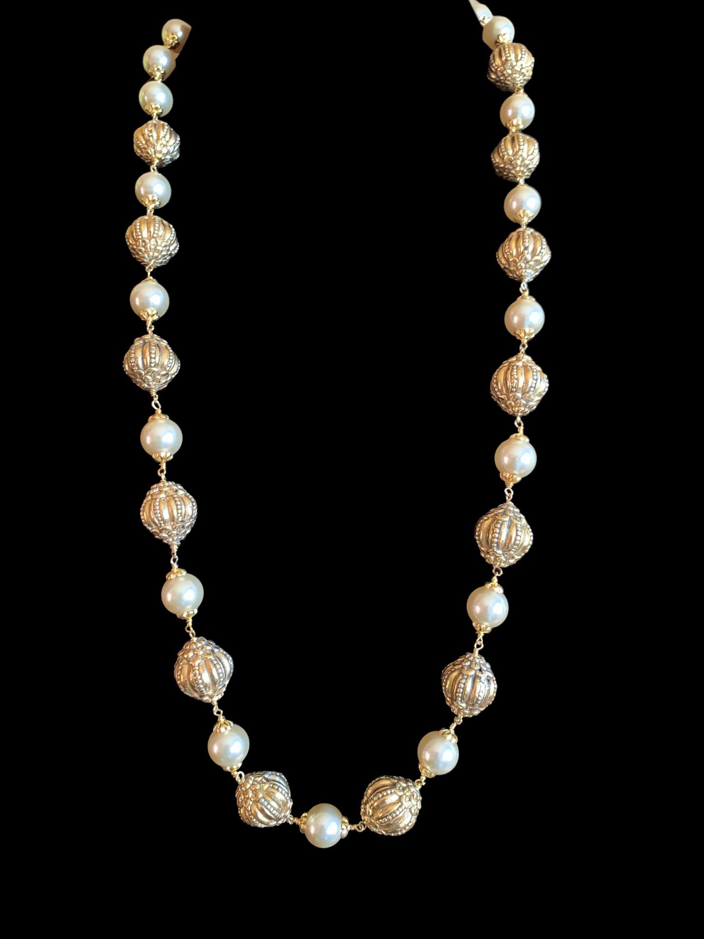 92.5 silver and gold plated nakshi beads mala ( SHIPS IN 5 WEEKS )
