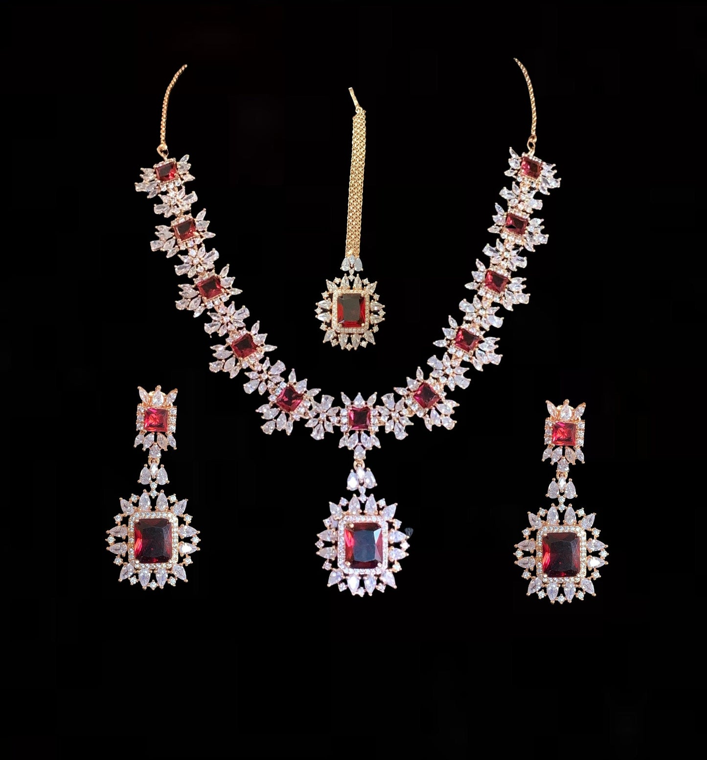 BR29 Sarah  gold plated cz set in ruby  ( READY TO SHIP )