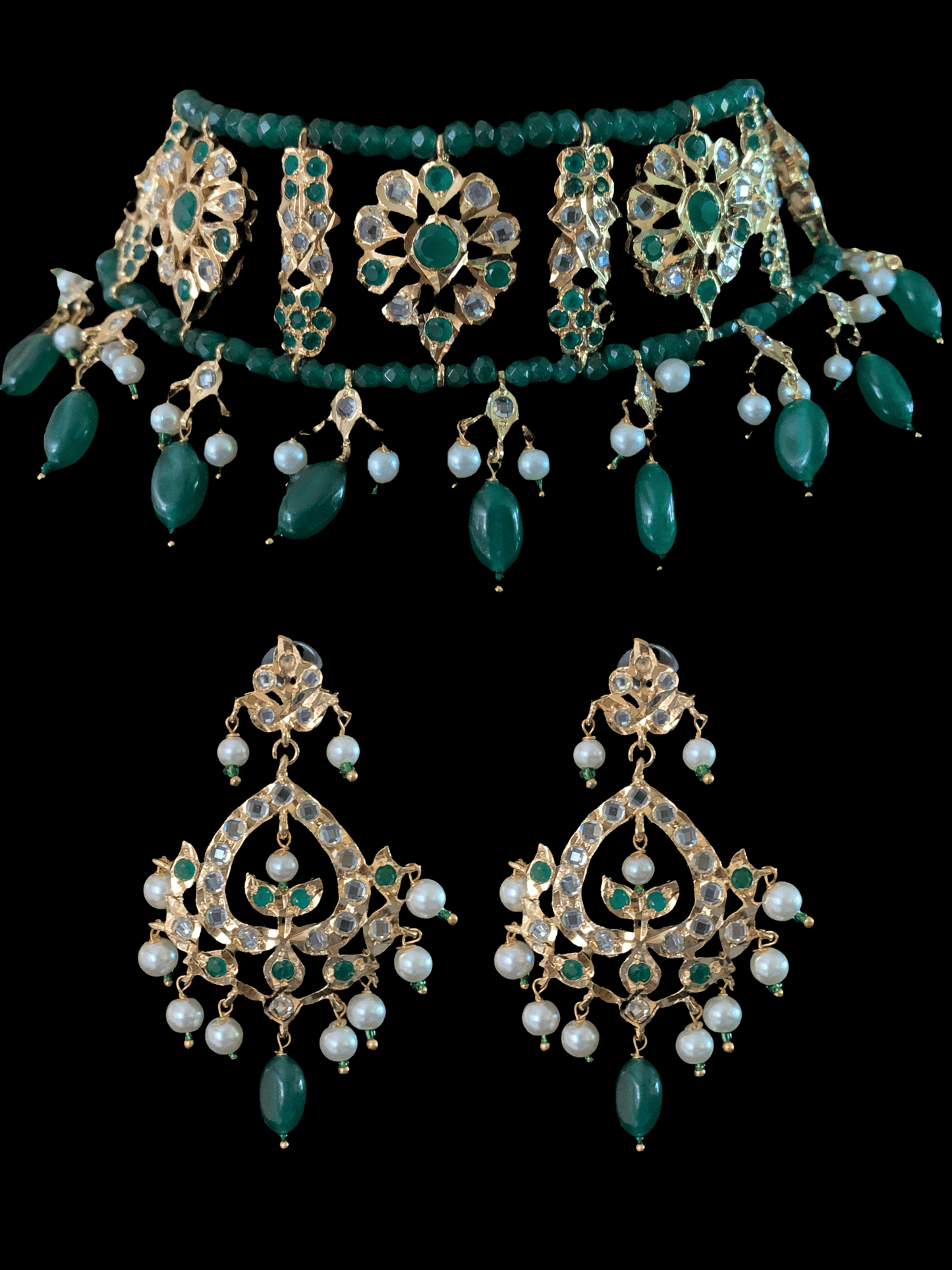 C1 Himah green choker with earrings ( SHIPS IN 4 WEEKS )