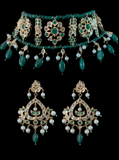 C1 Himah green choker with earrings ( SHIPS IN 4 WEEKS )