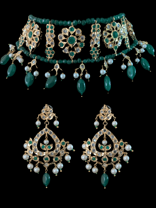 C1 Himah green choker with earrings ( SHIPS IN 4 WEEKS )