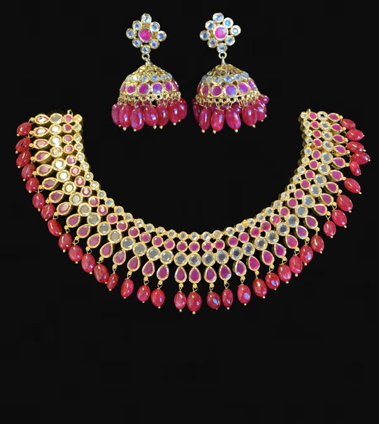 NS255 Amber Barfi set in rubies ( SHIPS IN 1 WEEK  )