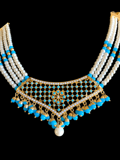 NS319 punjabi Jadau necklace with earrings in turquoise   (READY TO SHIP)